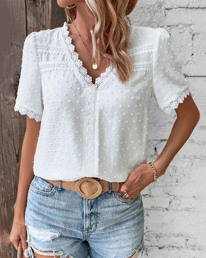 Whispered Charm Lace Trim Blouse