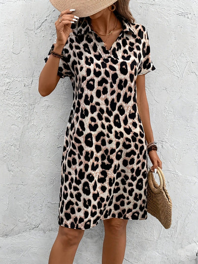 Wild Elegance Leopard Print Shirt Dress