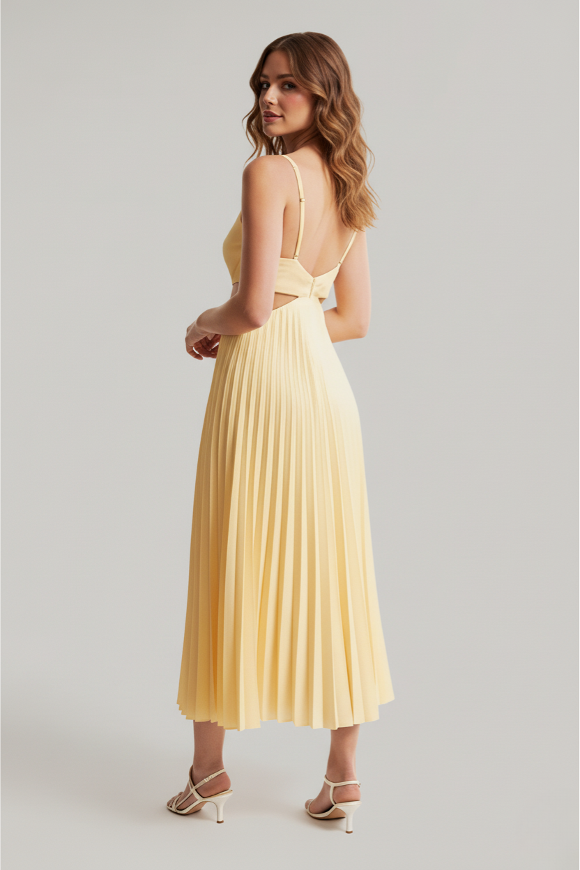 Elegant Pleated Wedding Guest Midi Dress