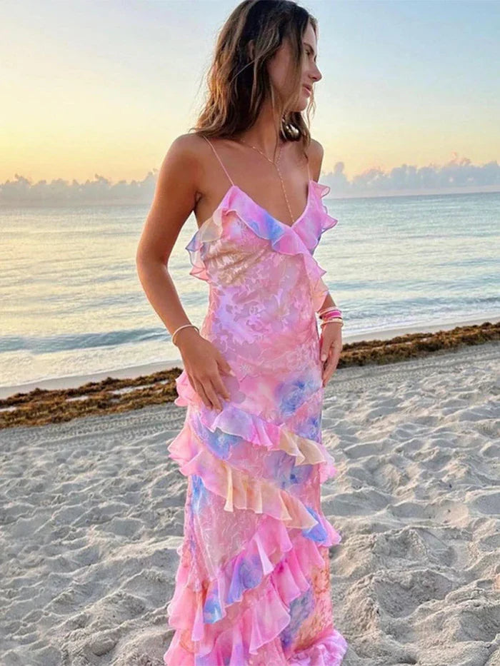 Ethereal Flow Ruffle Maxi Dress