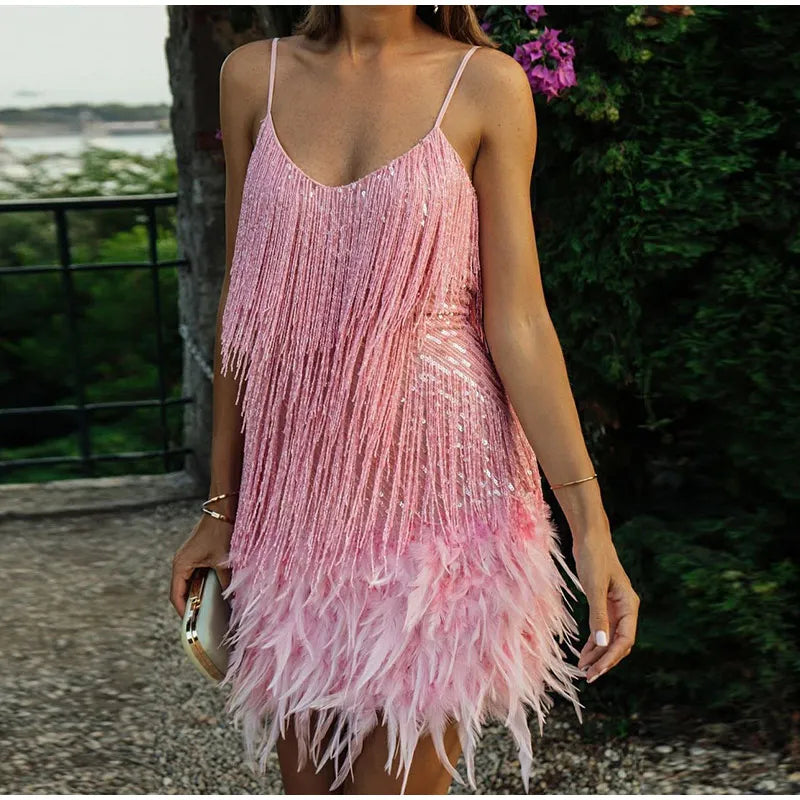Glimmer Feather Mini Dress
