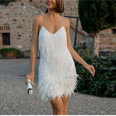Glimmer Feather Mini Dress