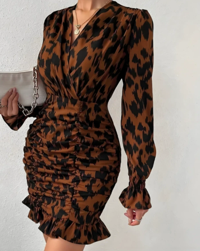 Midnight Muse Ruched Ruffle Mini Dress