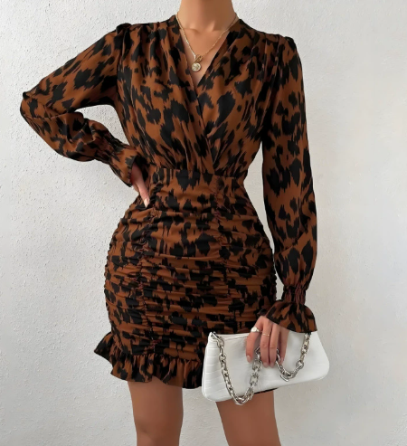 Midnight Muse Ruched Ruffle Mini Dress