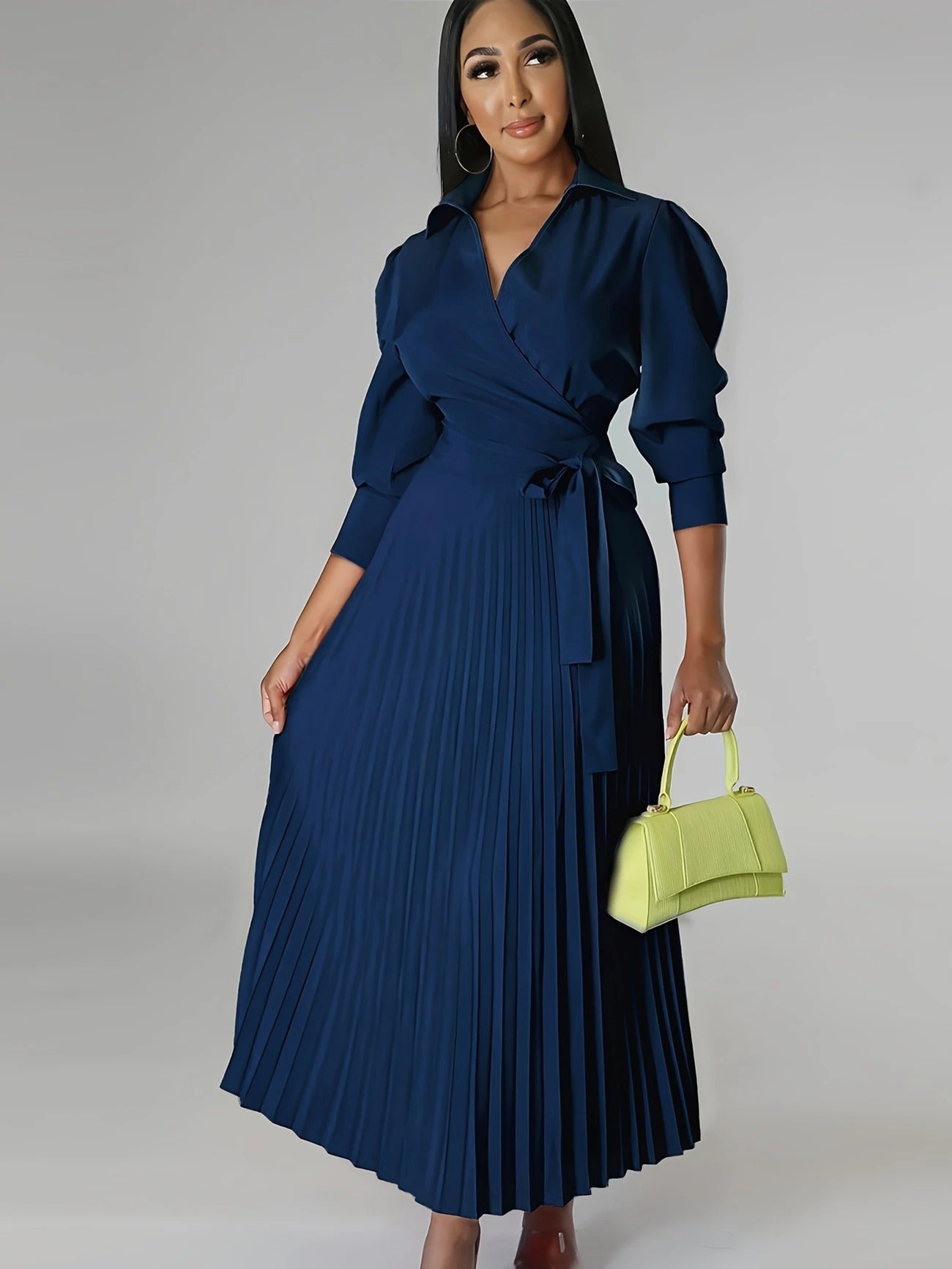 Midnight Power Pleated Midi Dress