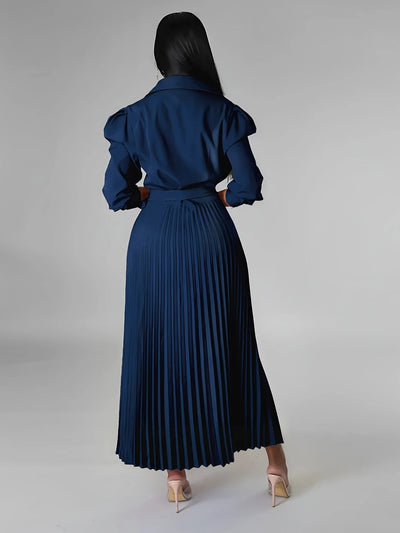 Midnight Power Pleated Midi Dress