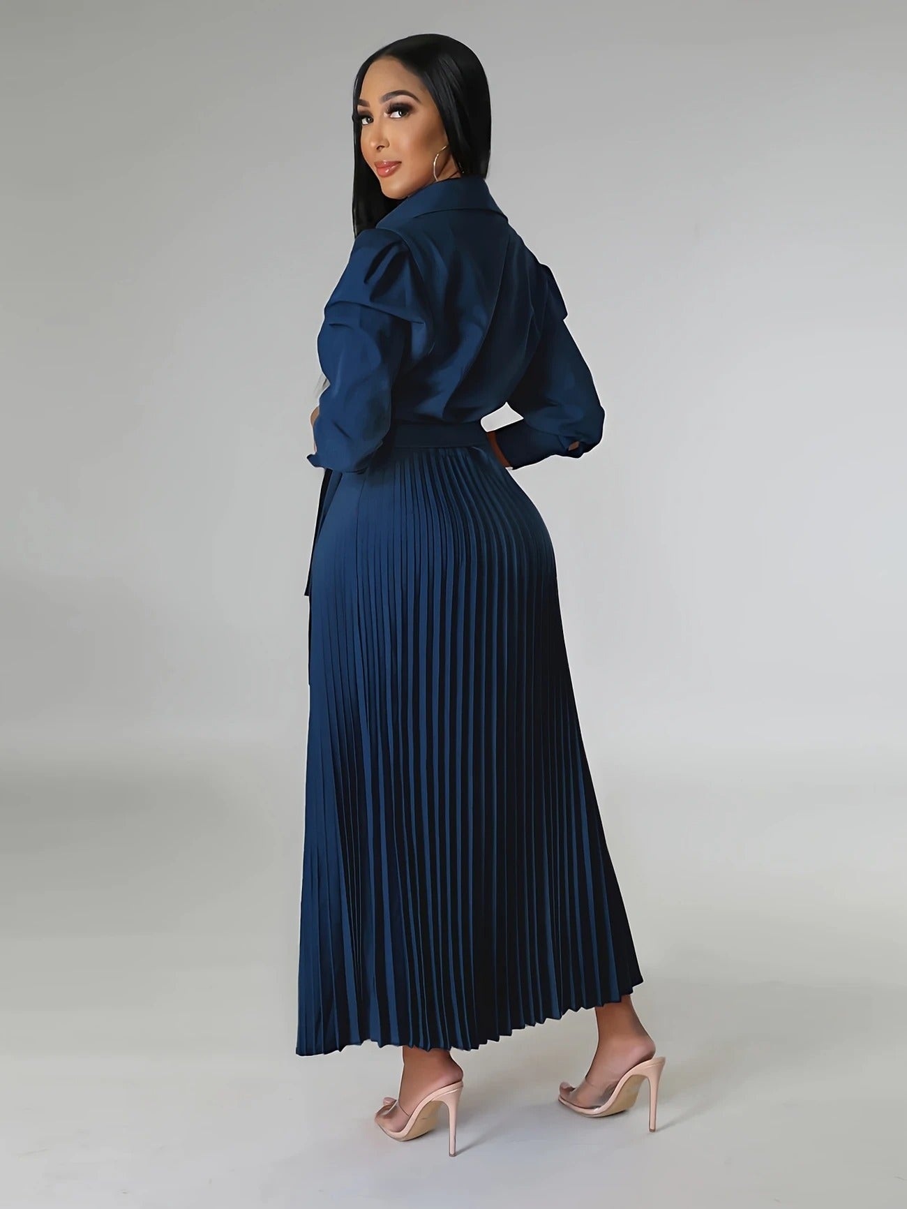 Midnight Power Pleated Midi Dress