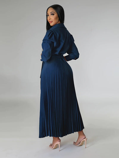 Midnight Power Pleated Midi Dress