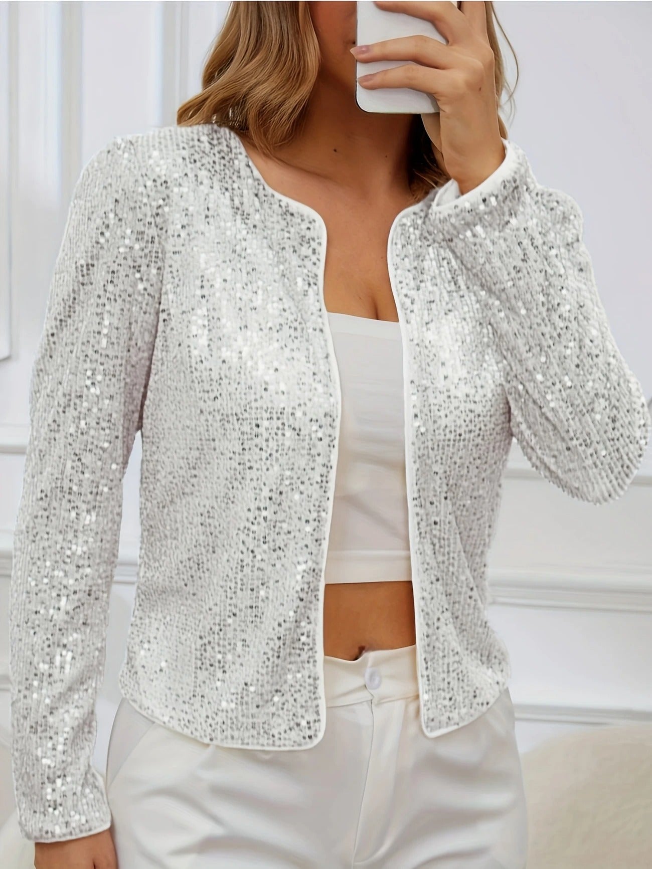 Midnight Sparkle Open-Front Blazer