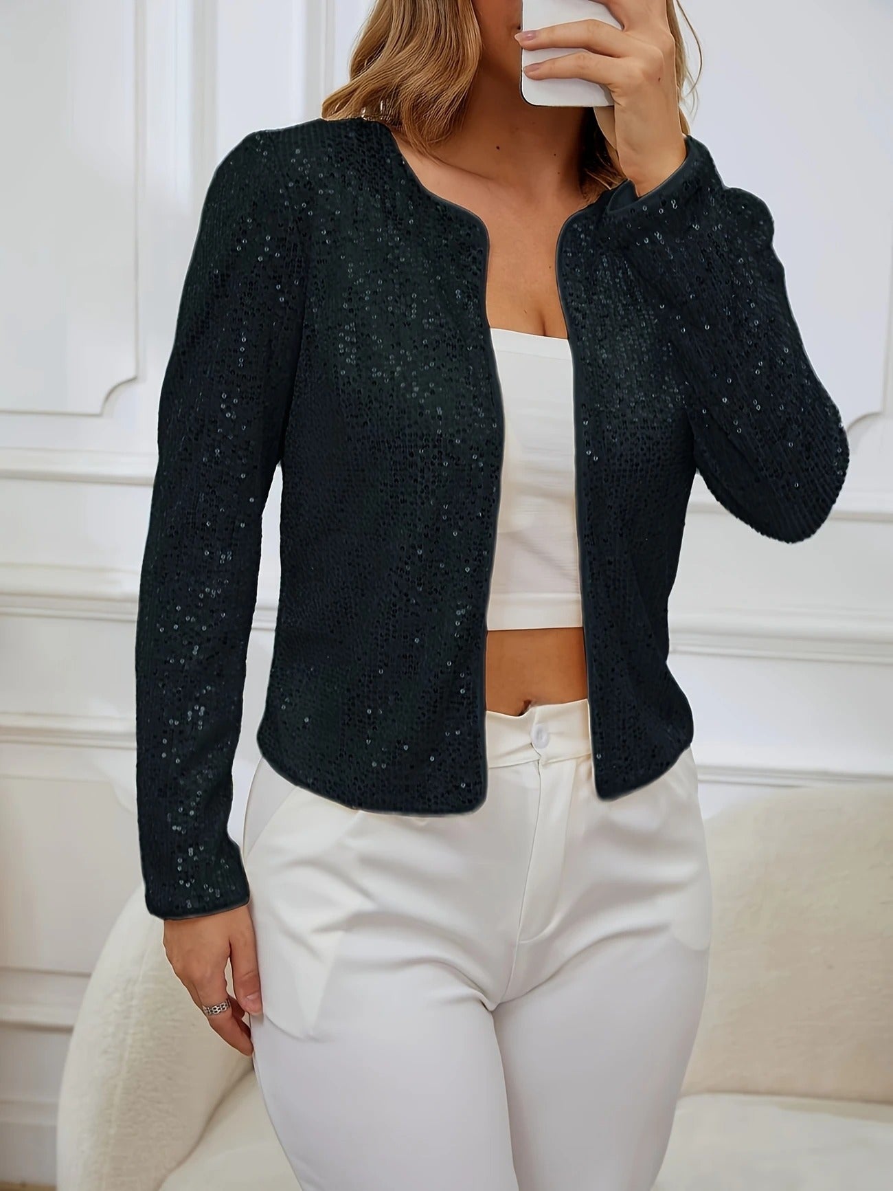 Midnight Sparkle Open-Front Blazer