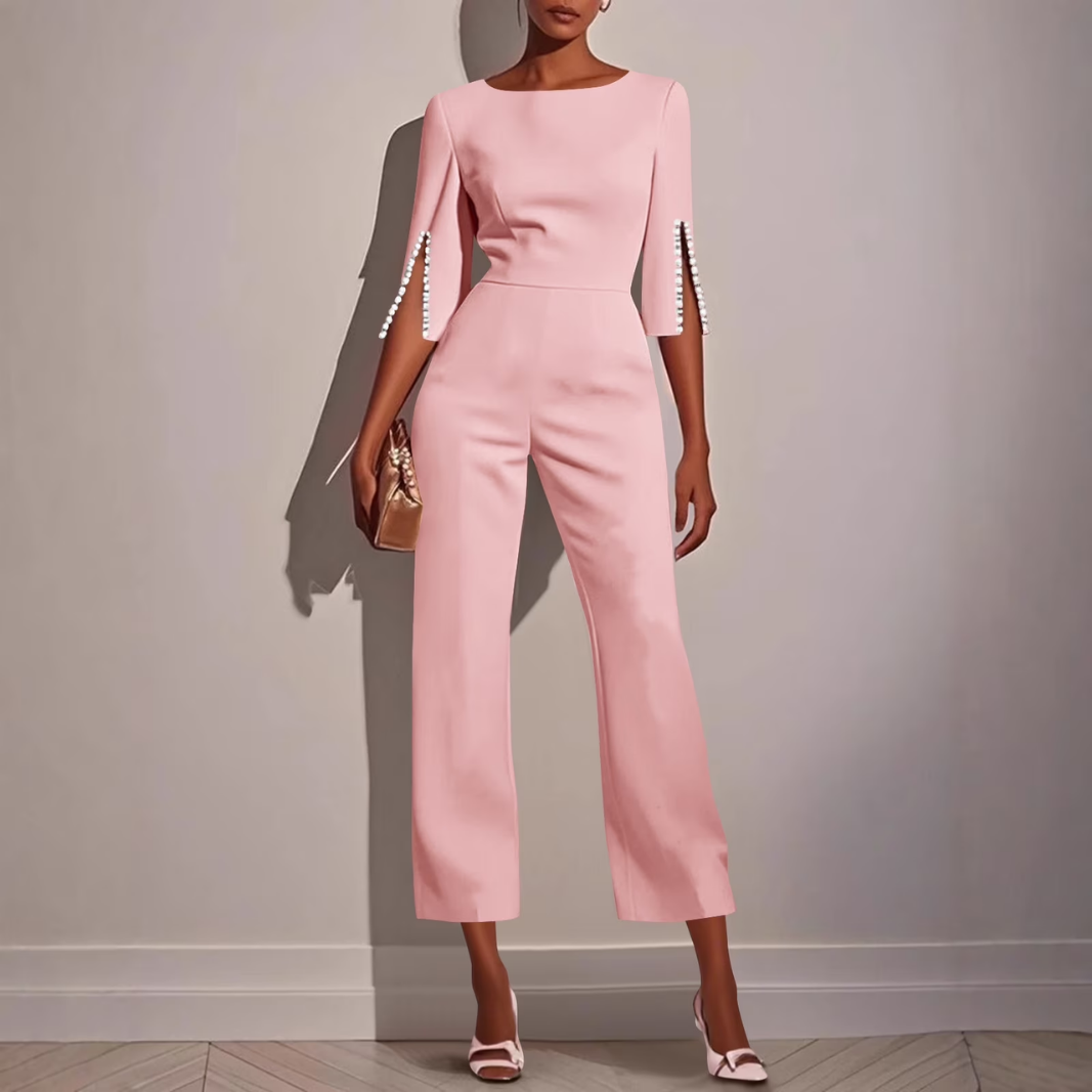 Modern Grace Pearl-Slit Jumpsuit