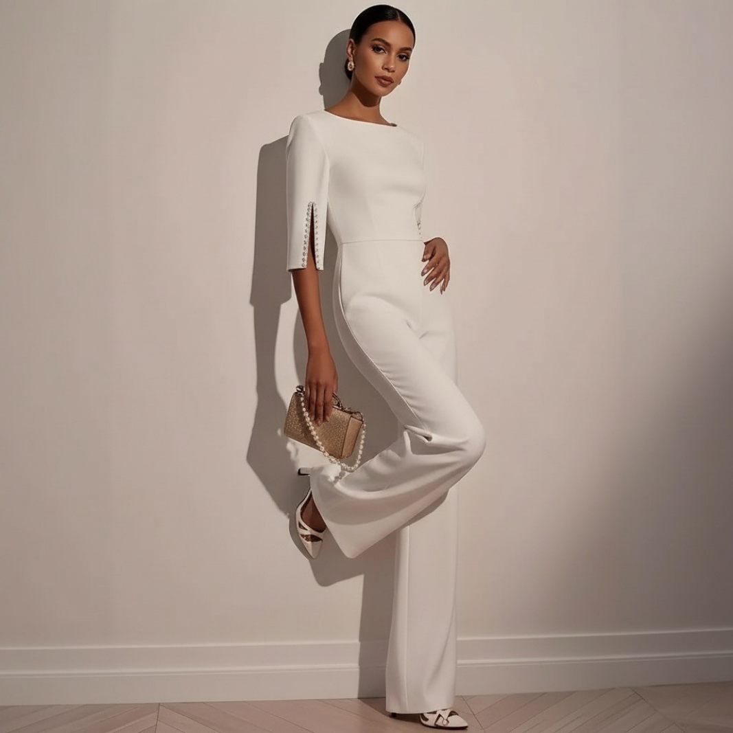 Modern Grace Pearl-Slit Jumpsuit
