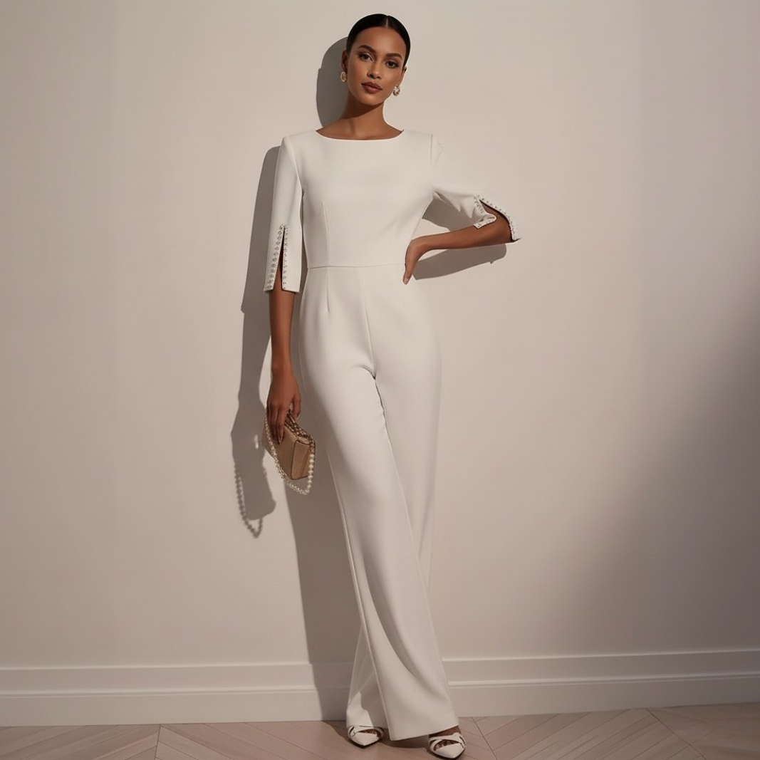 Modern Grace Pearl-Slit Jumpsuit
