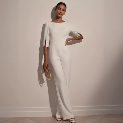 Modern Grace Pearl-Slit Jumpsuit