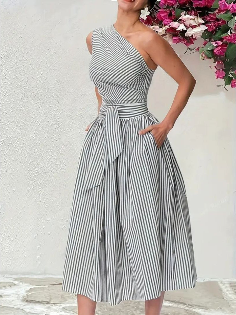 Riviera Charm Bow-Waist Midi Dress