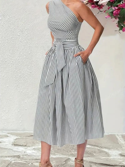 Riviera Charm Bow-Waist Midi Dress