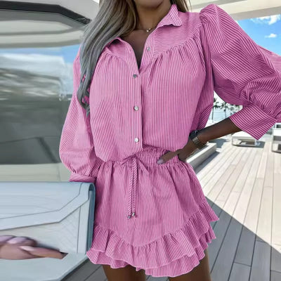 Seaside Ruffle Buttoned Two Piece Set