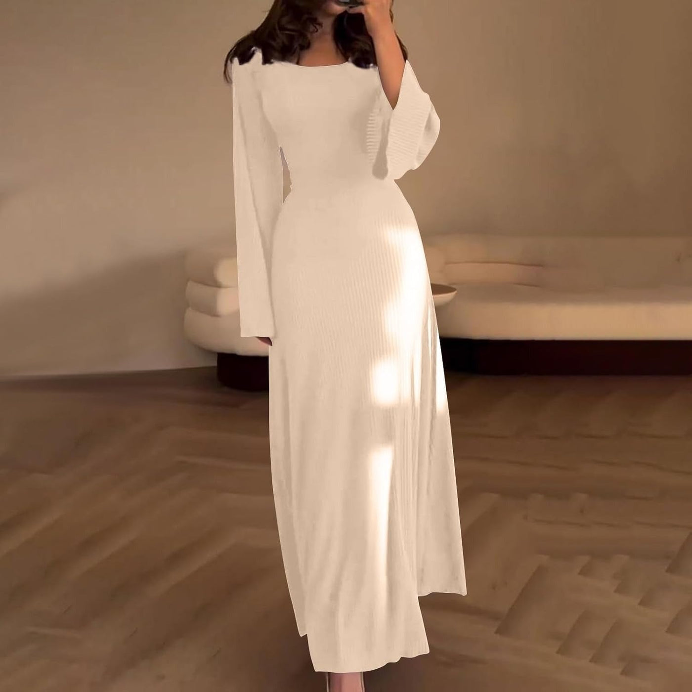 Serene Allure Ribbed Long Sleeve Maxi Dress