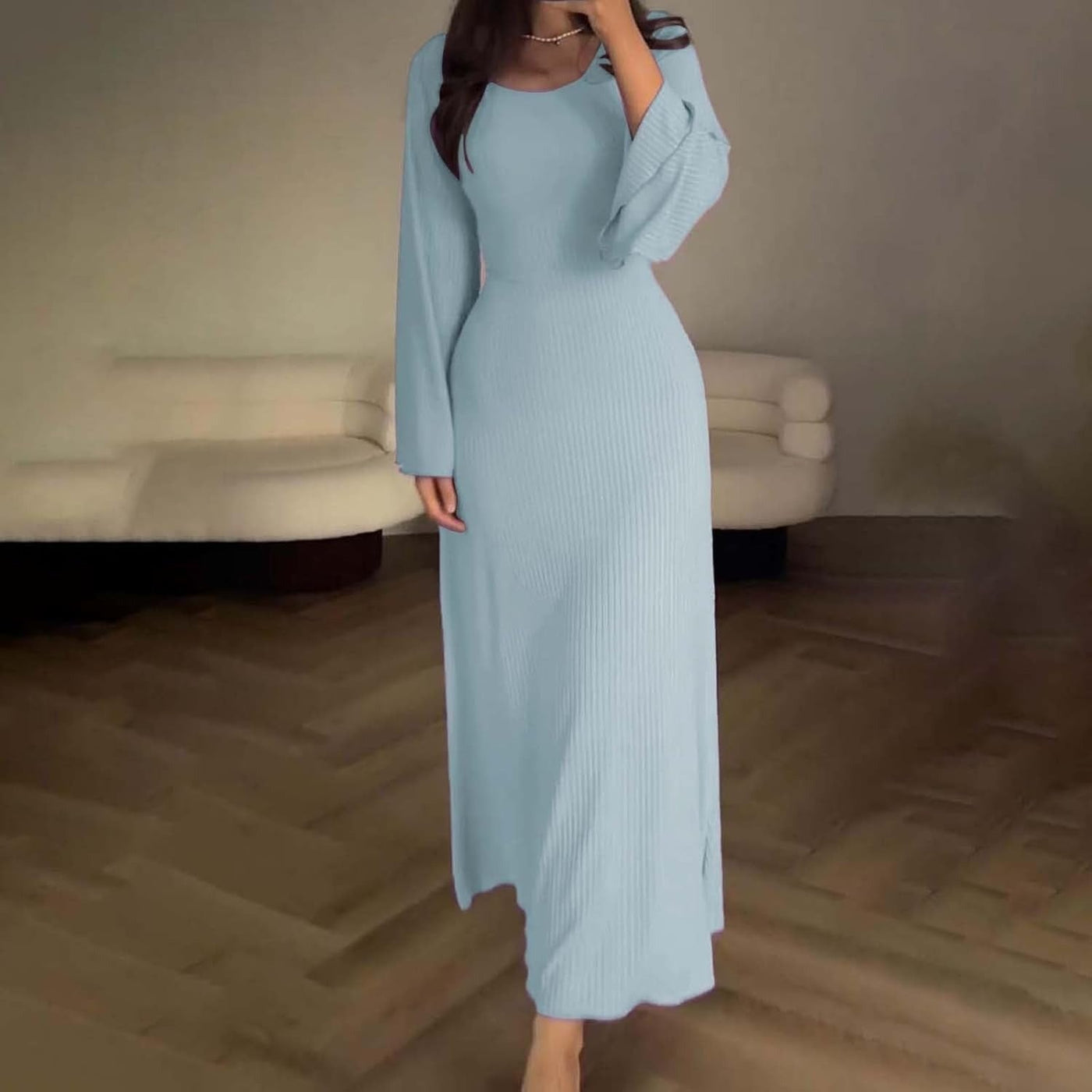 Serene Allure Ribbed Long Sleeve Maxi Dress