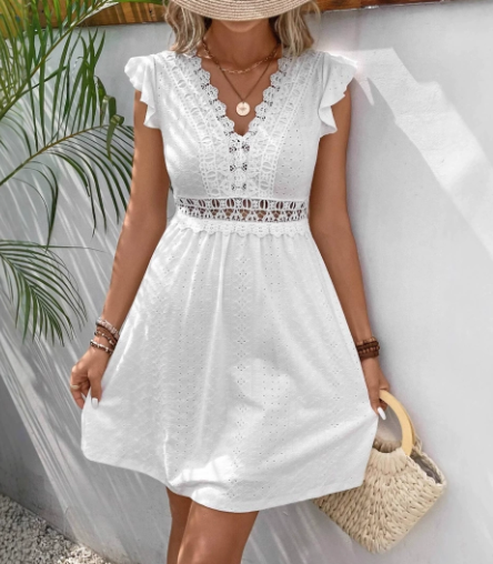 Serene Grace Lace-Trim Midi Dress